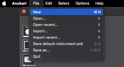 The File menu with New highlighted