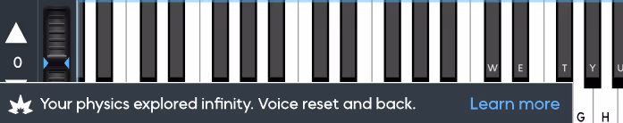 The auto-reset notice reading: your physics explored infinity, voice reset and back